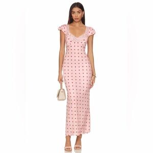 Thirty/Thirty Pink Polka Dot Lace Midi Dress –NWT-L- Balletcore Coquette Cottage
